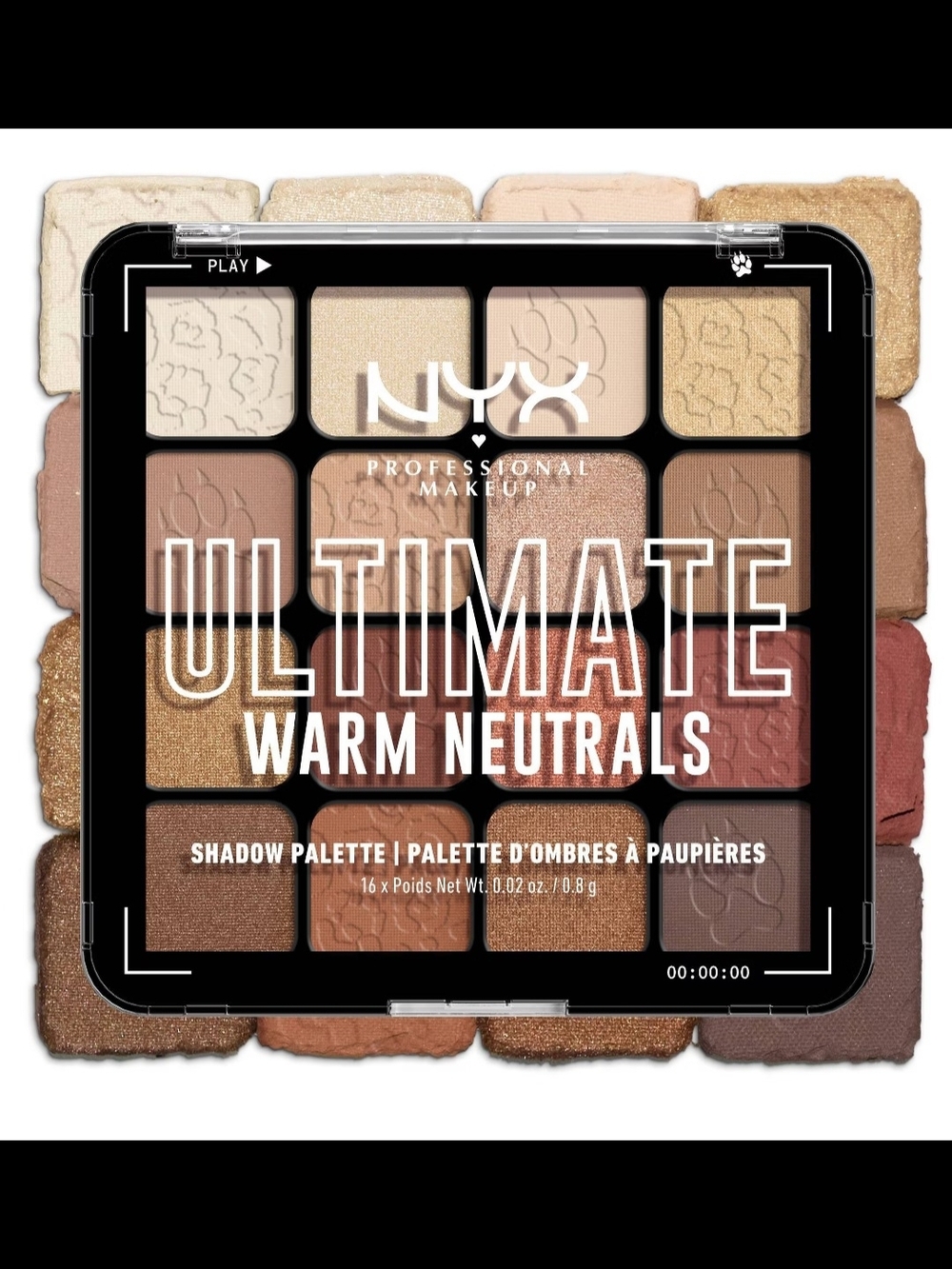 NYX Warm Neutral 16-Color Eyeshadow Palette - Gold, Bronze, Brown, Cream, Copper